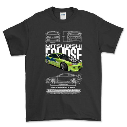 Mitsubishi Eclipse - Unisex T-Shirt , Bomuld-Beklædning-Mitsubishi-Sort-S-Forside-Garage Culture Shop- garage - man cave - merchandise