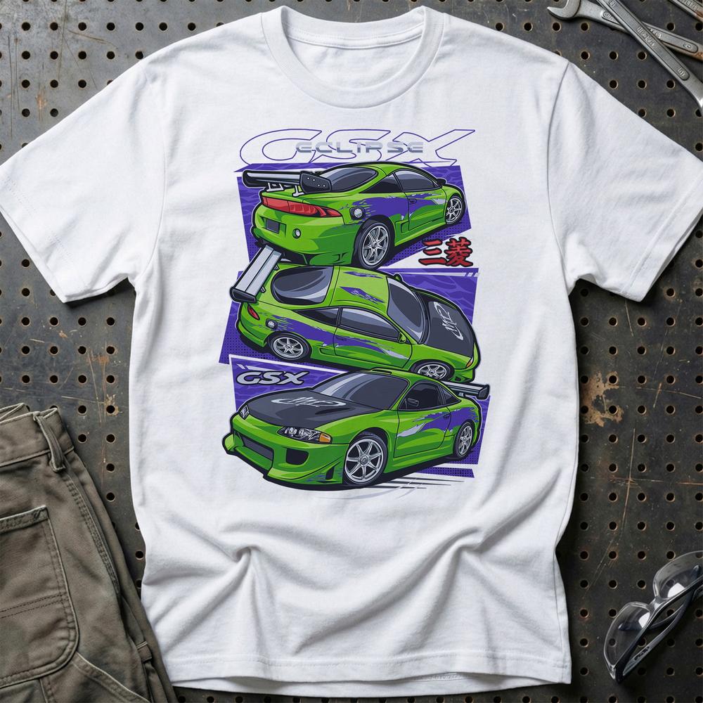 Mitsubishi Esclipe GSX Fast And Furios Cars - One Line Style Unisex T-Shirt-Beklædning-Mitsubishi-Hvid-S-Garage Culture Shop- garage - man cave - merchandise