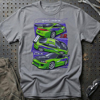 Mitsubishi Esclipe GSX Fast And Furios Cars - One Line Style Unisex T-Shirt-Beklædning-Mitsubishi-Grå Sport-S-Garage Culture Shop- garage - man cave - merchandise