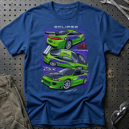 Mitsubishi Esclipe GSX Fast And Furios Cars - One Line Style Unisex T-Shirt-Beklædning-Mitsubishi-Blå Royal-S-Garage Culture Shop- garage - man cave - merchandise