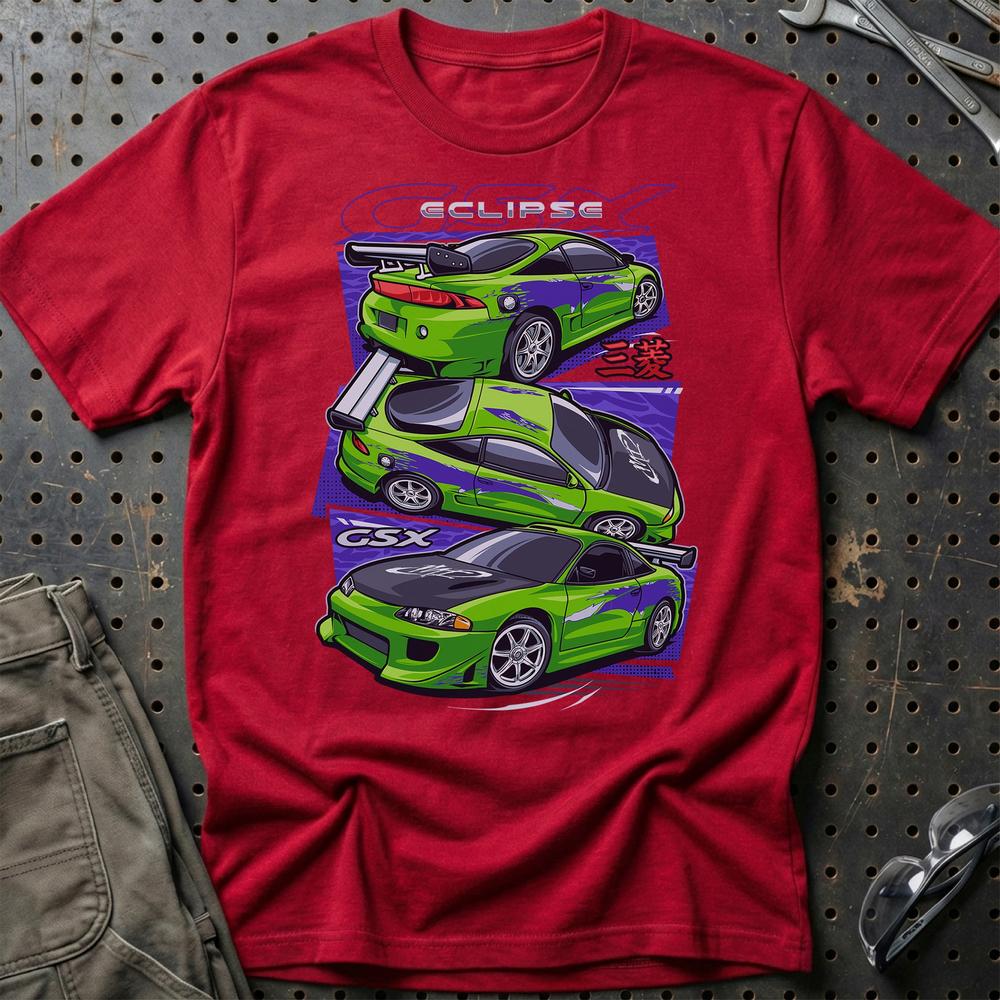 Mitsubishi Esclipe GSX Fast And Furios Cars - One Line Style Unisex T-Shirt-Beklædning-Mitsubishi-Rød-S-Garage Culture Shop- garage - man cave - merchandise