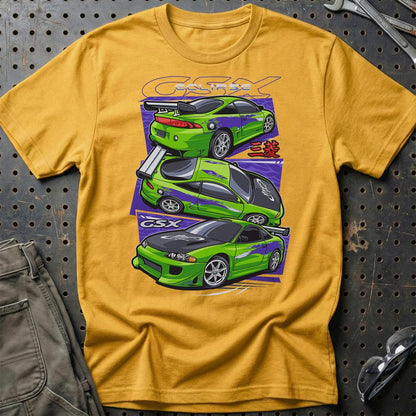 Mitsubishi Esclipe GSX Fast And Furios Cars - One Line Style Unisex T-Shirt-Beklædning-Mitsubishi-Guld-S-Garage Culture Shop- garage - man cave - merchandise