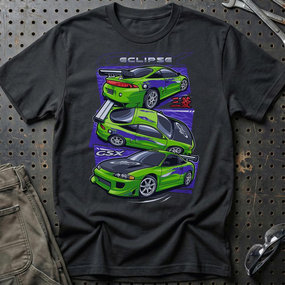 Mitsubishi Esclipe GSX Fast And Furios Cars - One Line Style Unisex T-Shirt-Beklædning-Mitsubishi-Sort-S-Garage Culture Shop- garage - man cave - merchandise