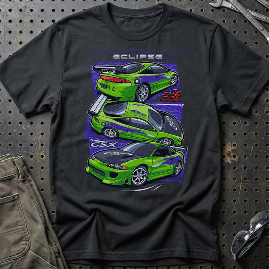 Mitsubishi Esclipe GSX Fast And Furios Cars - One Line Style Unisex T-Shirt-Beklædning-Mitsubishi-Sort-S-Garage Culture Shop- garage - man cave - merchandise