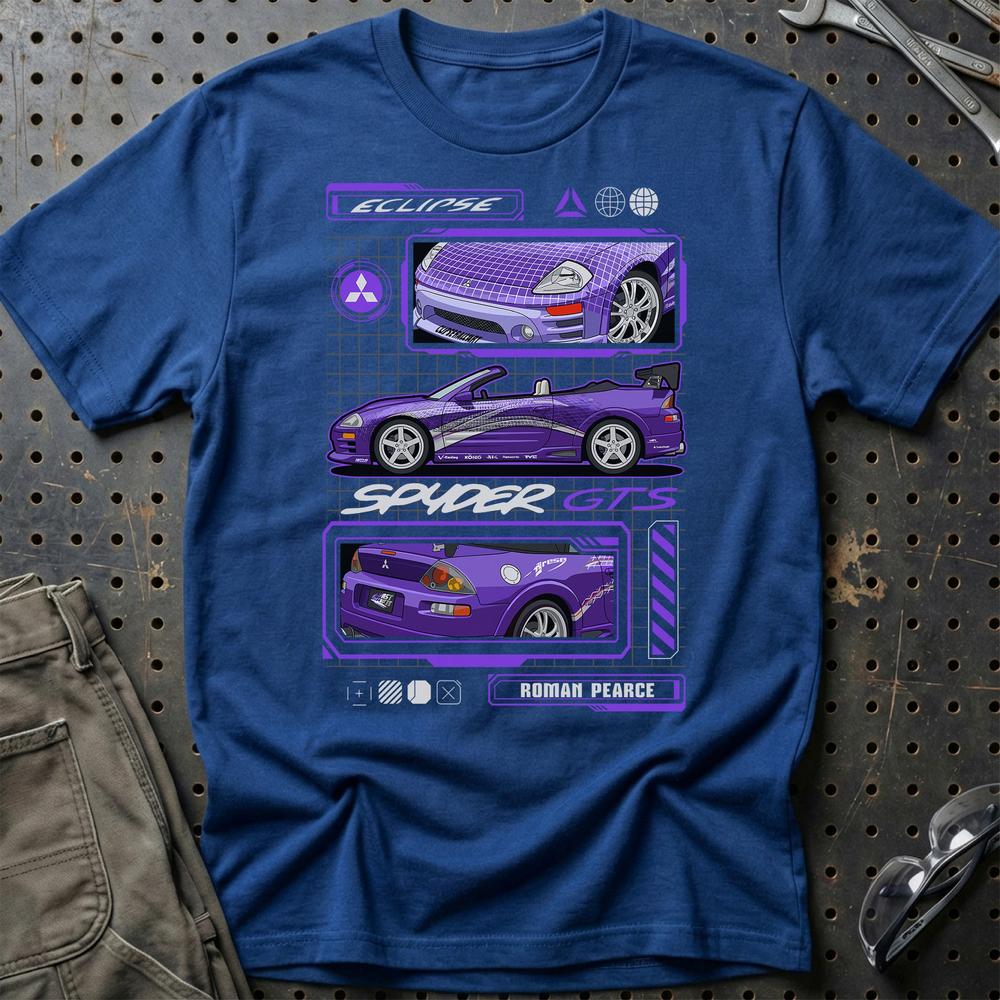 Mitsubishi Esclipe Spyder Fast And Furios Cars - One Line Style Unisex T-Shirt-Beklædning-Mitsubishi-Blå Royal-S-Garage Culture Shop- garage - man cave - merchandise