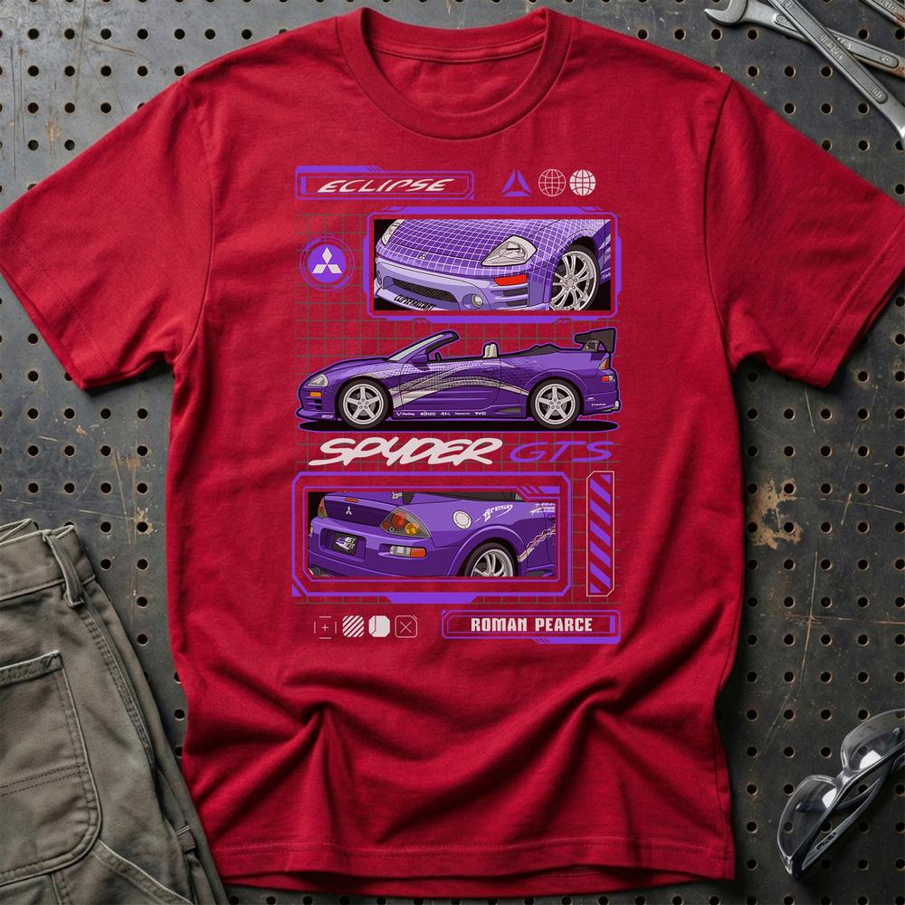 Mitsubishi Esclipe Spyder Fast And Furios Cars - One Line Style Unisex T-Shirt-Beklædning-Mitsubishi-Rød-S-Garage Culture Shop- garage - man cave - merchandise