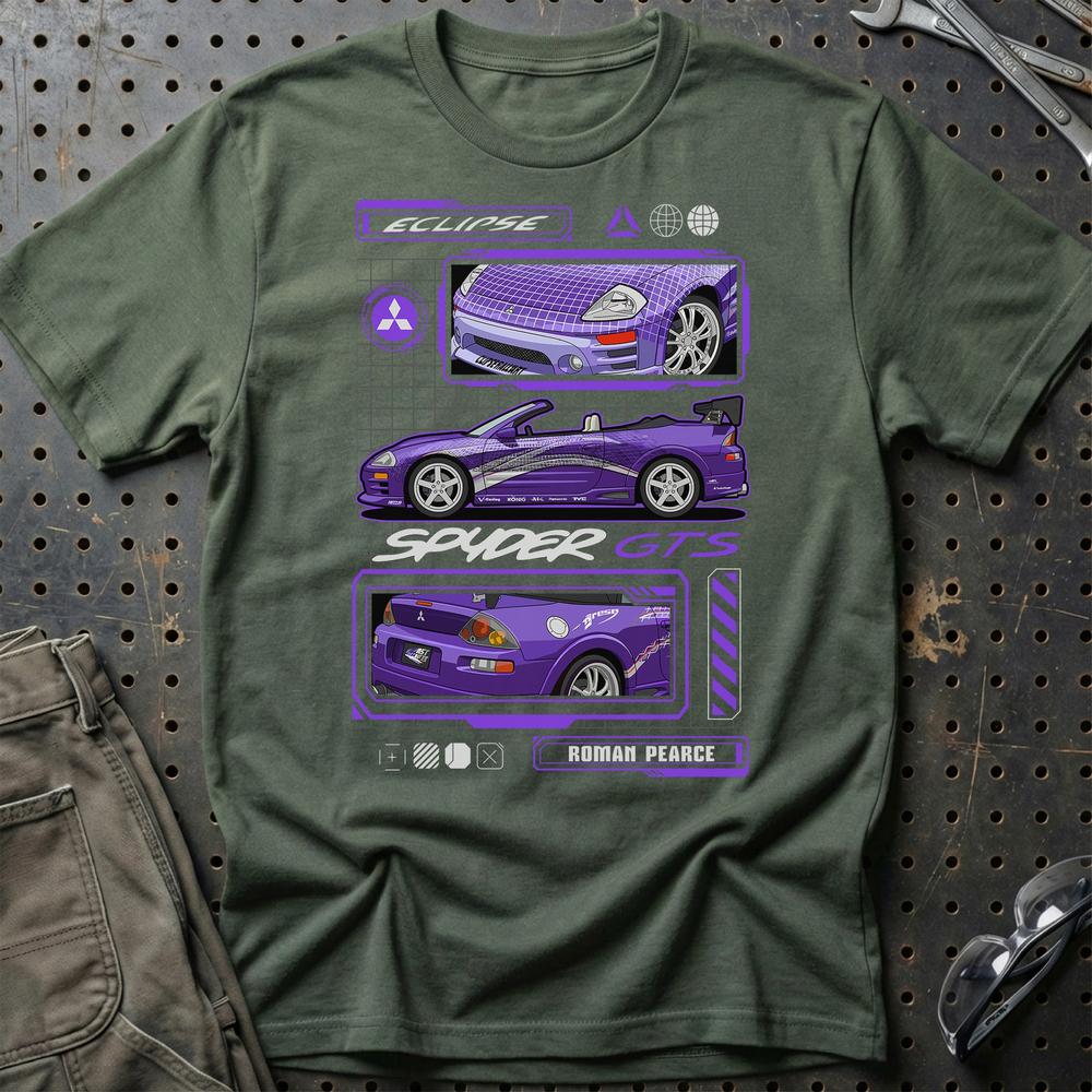 Mitsubishi Esclipe Spyder Fast And Furios Cars - One Line Style Unisex T-Shirt-Beklædning-Mitsubishi-Grøn Militær-S-Garage Culture Shop- garage - man cave - merchandise
