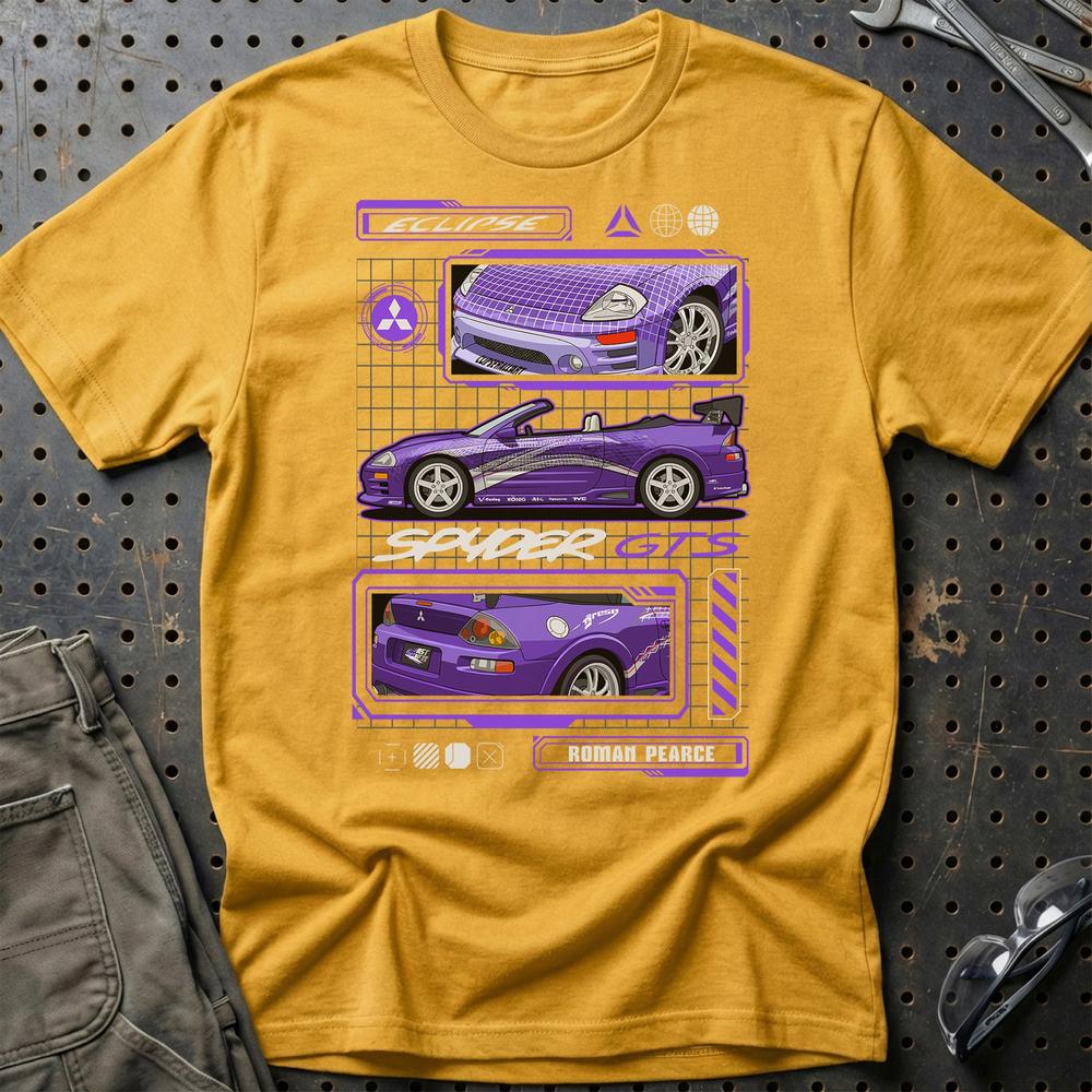 Mitsubishi Esclipe Spyder Fast And Furios Cars - One Line Style Unisex T-Shirt-Beklædning-Mitsubishi-Guld-S-Garage Culture Shop- garage - man cave - merchandise