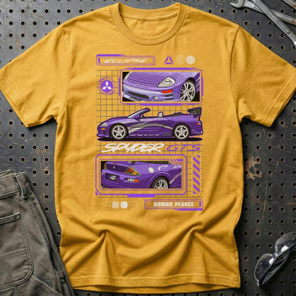 Mitsubishi Esclipe Spyder Fast And Furios Cars - One Line Style Unisex T-Shirt-Beklædning-Mitsubishi-Guld-S-Garage Culture Shop- garage - man cave - merchandise