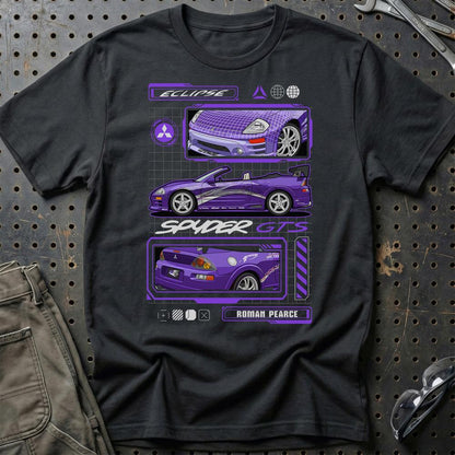 Mitsubishi Esclipe Spyder Fast And Furios Cars - One Line Style Unisex T-Shirt-Beklædning-Mitsubishi-Sort-S-Garage Culture Shop- garage - man cave - merchandise
