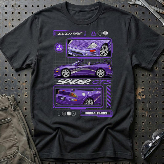 Mitsubishi Esclipe Spyder Fast And Furios Cars - One Line Style Unisex T-Shirt-Beklædning-Mitsubishi-Sort-S-Garage Culture Shop- garage - man cave - merchandise