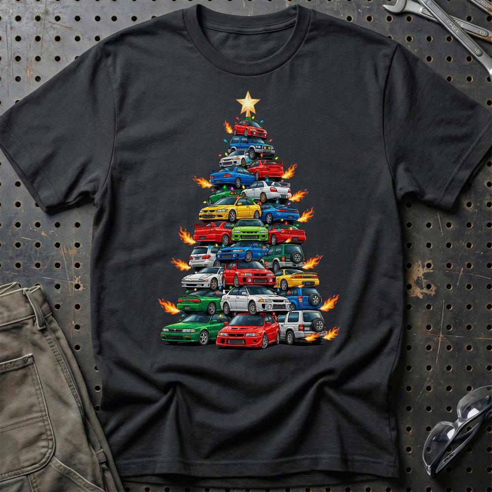 Mitsubishi Juletræ Christmas Tree T-Shirt-Beklædning-Mitsubishi-Sort-S-Garage Culture Shop- garage - man cave - merchandise