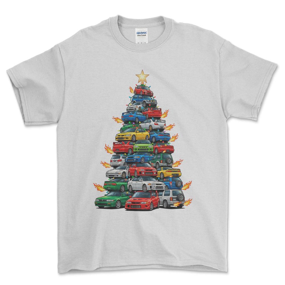 Mitsubishi Juletræ Christmas Tree - Unisex T-Shirt-Beklædning-Mitsubishi-Hvid-S-Forside-Garage Culture Shop- garage - man cave - merchandise