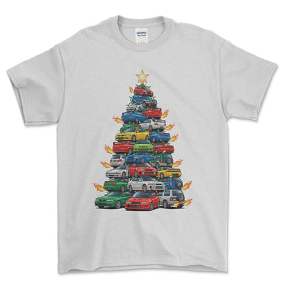 Mitsubishi Juletræ Christmas Tree - Unisex T-Shirt-Beklædning-Mitsubishi-Hvid-S-Forside-Garage Culture Shop- garage - man cave - merchandise