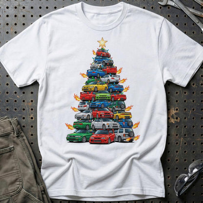 Mitsubishi Juletræ Christmas Tree - Unisex T-Shirt-Beklædning-Mitsubishi-Hvid-S-Garage Culture Shop- garage - man cave - merchandise