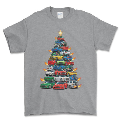 Mitsubishi Juletræ Christmas Tree - Unisex T-Shirt-Beklædning-Mitsubishi-Grå Sport-S-Forside-Garage Culture Shop- garage - man cave - merchandise