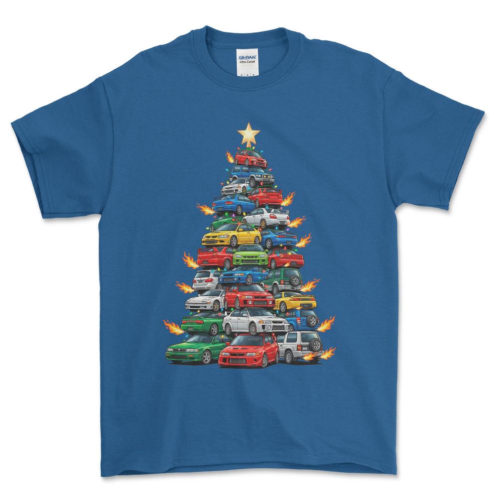 Mitsubishi Juletræ Christmas Tree - Unisex T-Shirt-Beklædning-Mitsubishi-Blå Royal-S-Forside-Garage Culture Shop- garage - man cave - merchandise