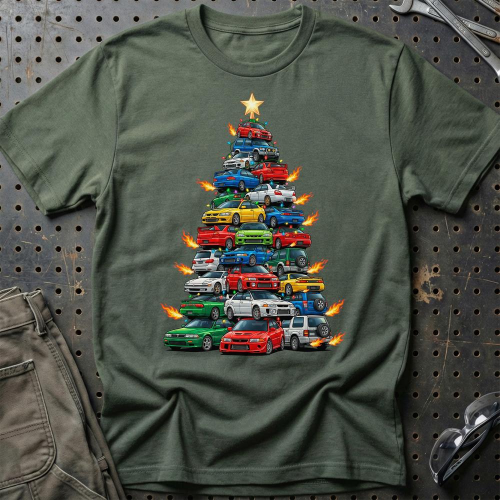 Mitsubishi Juletræ Christmas Tree - Unisex T-Shirt-Beklædning-Mitsubishi-Grøn Militær-S-Garage Culture Shop- garage - man cave - merchandise