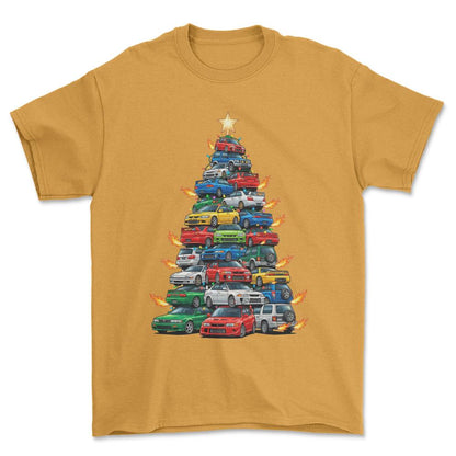 Mitsubishi Juletræ Christmas Tree - Unisex T-Shirt-Beklædning-Mitsubishi-Guld-S-Forside-Garage Culture Shop- garage - man cave - merchandise