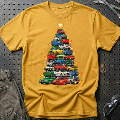 Mitsubishi Juletræ Christmas Tree - Unisex T-Shirt-Beklædning-Mitsubishi-Guld-S-Garage Culture Shop- garage - man cave - merchandise