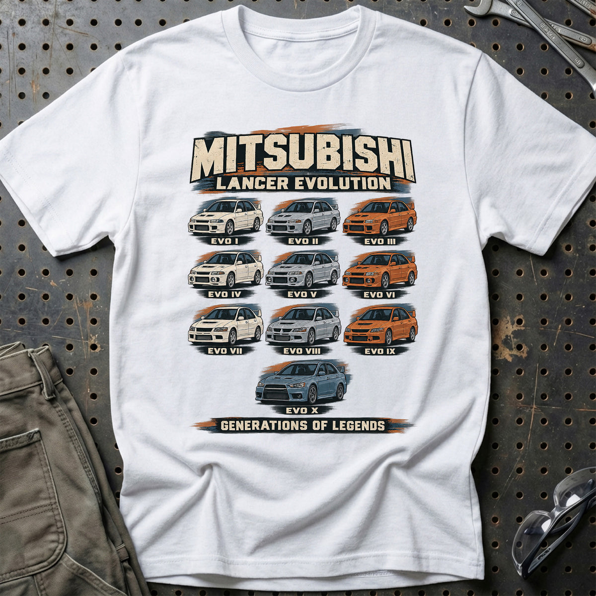 
Mitsubishi Lancer Evolution – Generations of Legends T-Shirt – Hvid