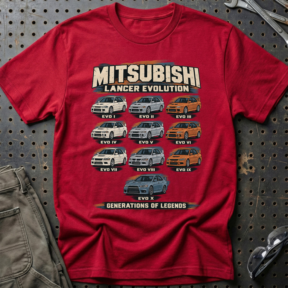 
Mitsubishi Lancer Evolution – Generations of Legends T-Shirt – Rød