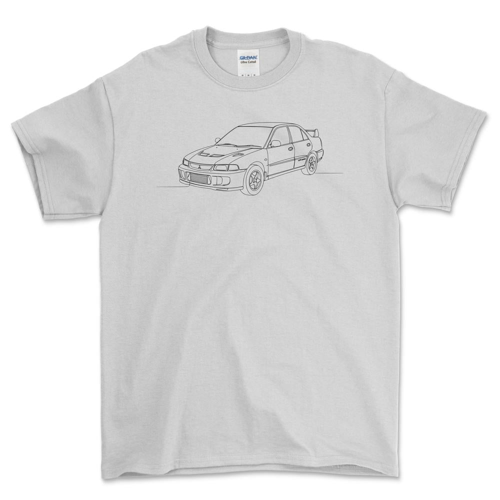 Mitsubishi Lancer Evolution II - One Line Style Unisex T-Shirt-Beklædning-Mitsubishi-Hvid-S-Forside-Garage Culture Shop- garage - man cave - merchandise