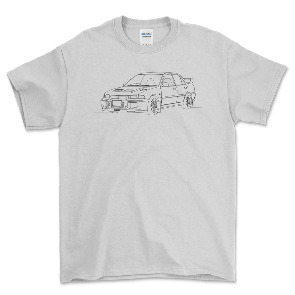 Mitsubishi Lancer Evolution III - One Line Style Unisex T-Shirt-Beklædning-Mitsubishi-Hvid-S-Forside-Garage Culture Shop- garage - man cave - merchandise