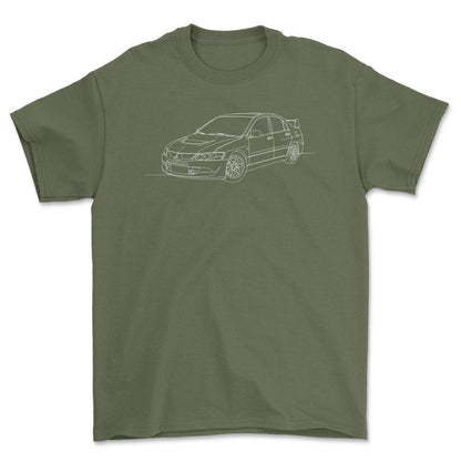 Mitsubishi Lancer Evolution VIII - One Line Style Unisex T-Shirt-Beklædning-Mitsubishi-Grøn Militær-S-Forside-Garage Culture Shop- garage - man cave - merchandise