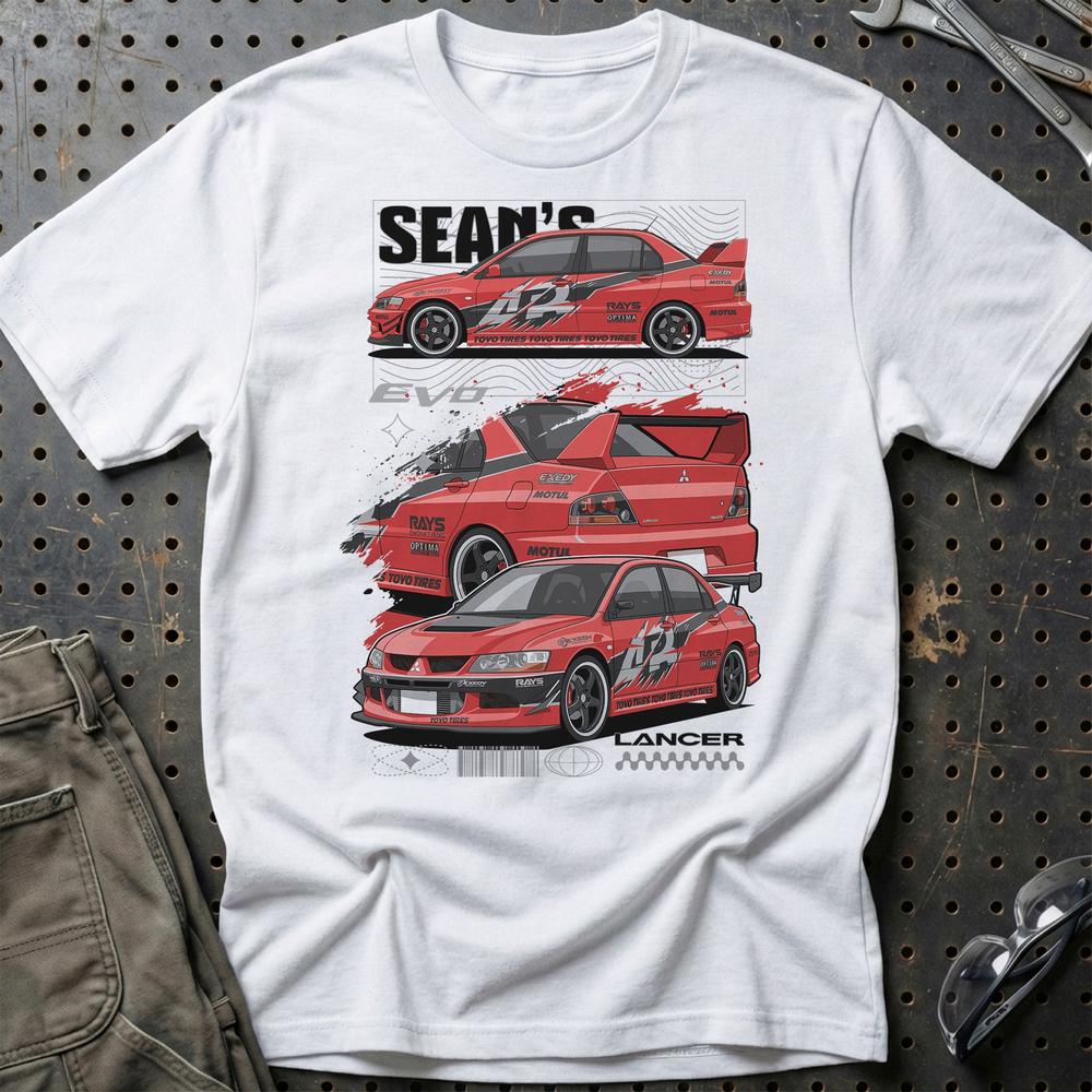 Mitsubishi Lancer Fast And Furios Cars - One Line Style Unisex T-Shirt-Beklædning-Mitsubishi-Hvid-S-Garage Culture Shop- garage - man cave - merchandise