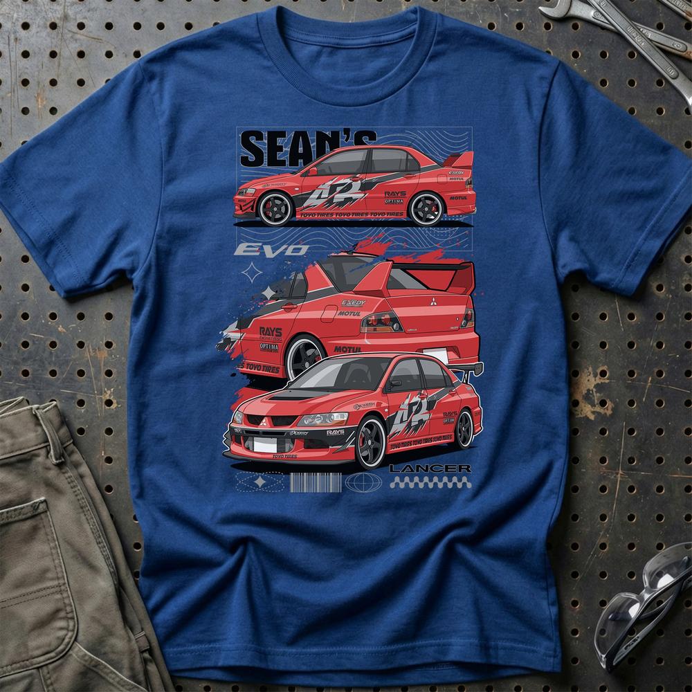 Mitsubishi Lancer Fast And Furios Cars - One Line Style Unisex T-Shirt-Beklædning-Mitsubishi-Blå Royal-S-Garage Culture Shop- garage - man cave - merchandise