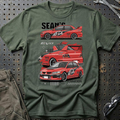 Mitsubishi Lancer Fast And Furios Cars - One Line Style Unisex T-Shirt-Beklædning-Mitsubishi-Grøn Militær-S-Garage Culture Shop- garage - man cave - merchandise