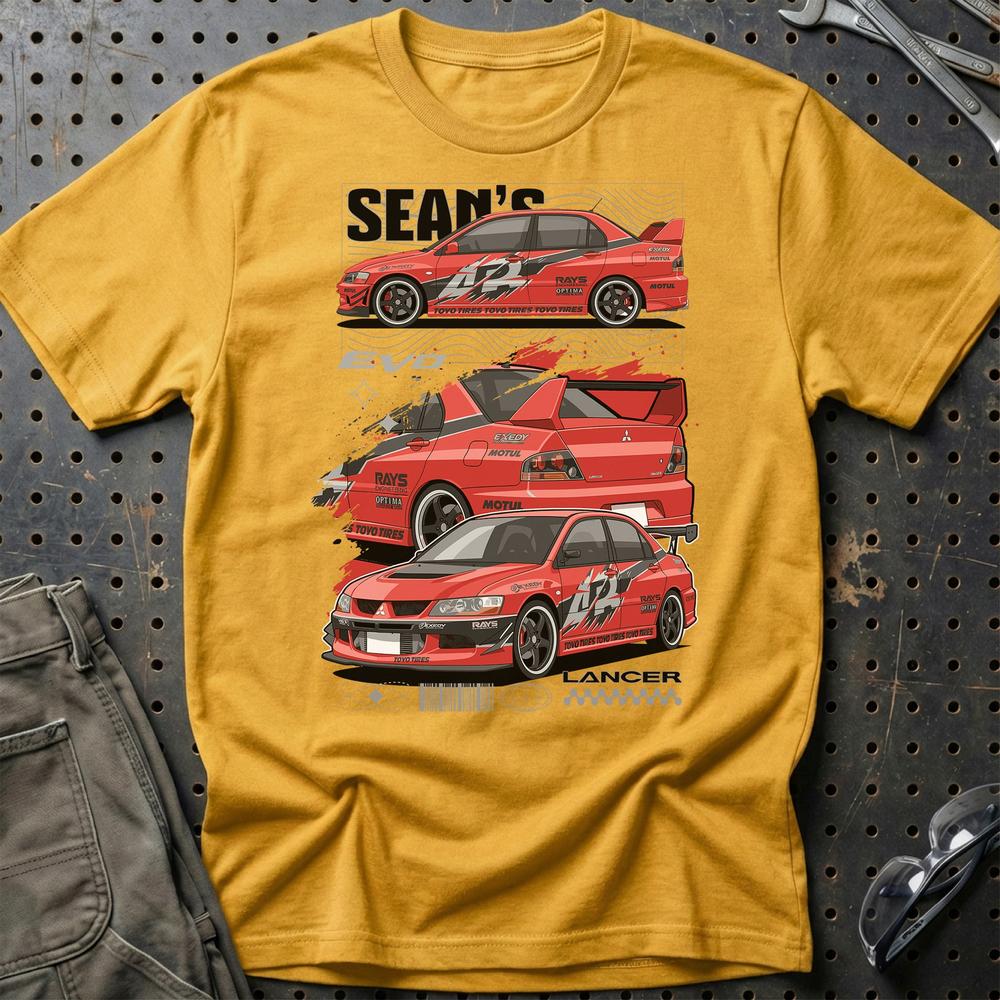 Mitsubishi Lancer Fast And Furios Cars - One Line Style Unisex T-Shirt-Beklædning-Mitsubishi-Guld-S-Garage Culture Shop- garage - man cave - merchandise