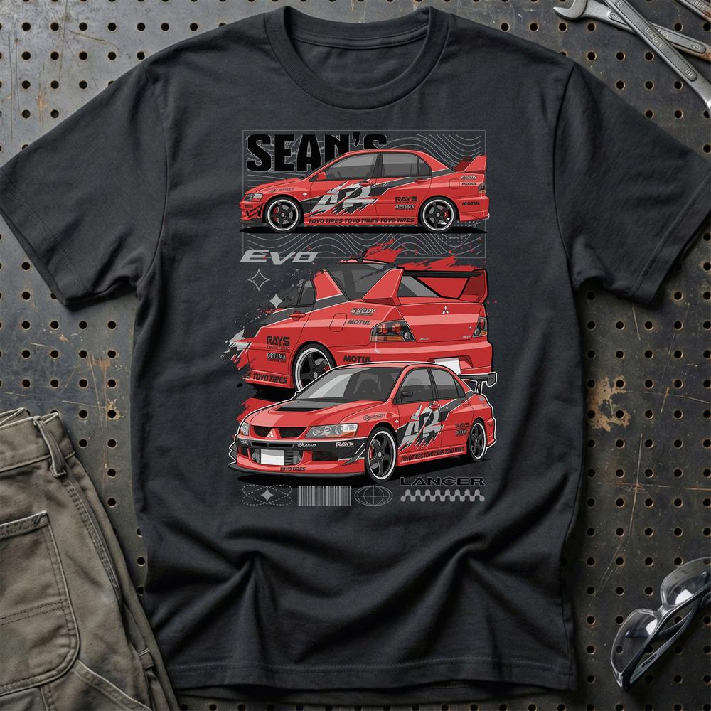 Mitsubishi Lancer Fast And Furios Cars - One Line Style Unisex T-Shirt-Beklædning-Mitsubishi-Sort-S-Garage Culture Shop- garage - man cave - merchandise