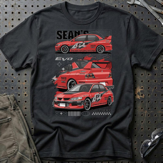 Mitsubishi Lancer Fast And Furios Cars - One Line Style Unisex T-Shirt-Beklædning-Mitsubishi-Sort-S-Garage Culture Shop- garage - man cave - merchandise