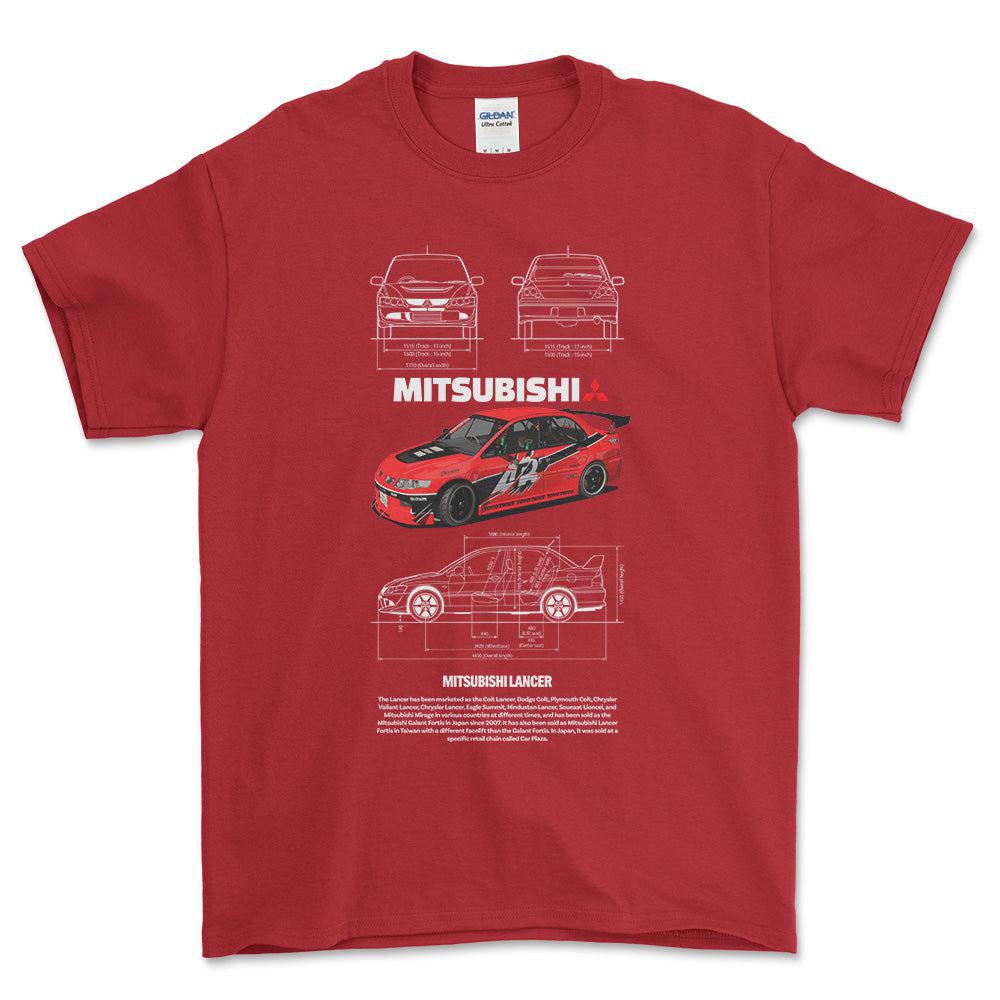 Mitsubishi Lancer - Unisex T-Shirt , Bomuld-Beklædning-Mitsubishi-Rød-S-Forside-Garage Culture Shop- garage - man cave - merchandise