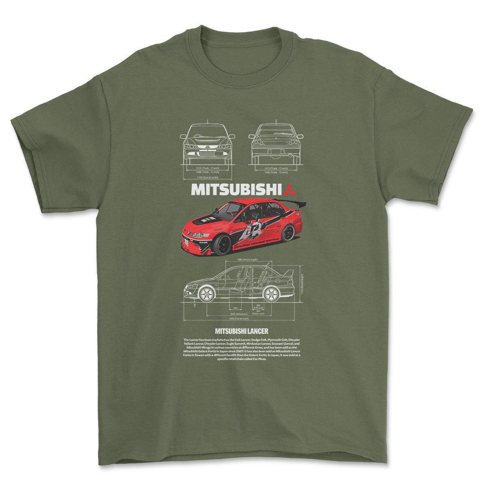 Mitsubishi Lancer - Unisex T-Shirt , Bomuld-Beklædning-Mitsubishi-Grøn Militær-S-Forside-Garage Culture Shop- garage - man cave - merchandise
