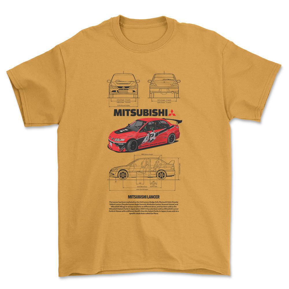 Mitsubishi Lancer - Unisex T-Shirt , Bomuld-Beklædning-Mitsubishi-Guld-S-Forside-Garage Culture Shop- garage - man cave - merchandise