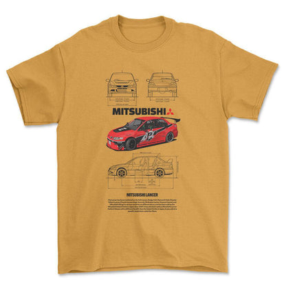 Mitsubishi Lancer - Unisex T-Shirt , Bomuld-Beklædning-Mitsubishi-Guld-S-Forside-Garage Culture Shop- garage - man cave - merchandise