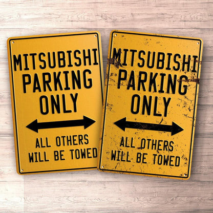 Mitsubishi Parking Only Skilte, Musemåtte, Dørmåtte-Parking skilte-Mitsubishi-Garage Culture Shop- garage - man cave - merchandise