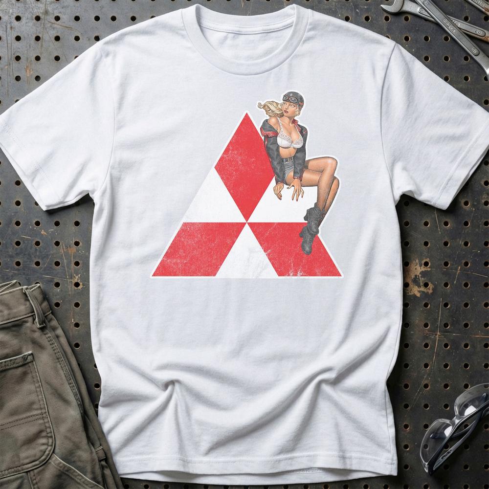 Mitsubishi Pinup T-Shirt-Beklædning-Mitsubishi-Hvid-S-Garage Culture Shop- garage - man cave - merchandise