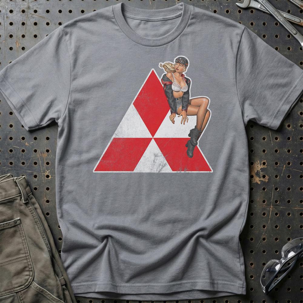 Mitsubishi Pinup T-Shirt-Beklædning-Mitsubishi-Grå Sport-S-Garage Culture Shop- garage - man cave - merchandise