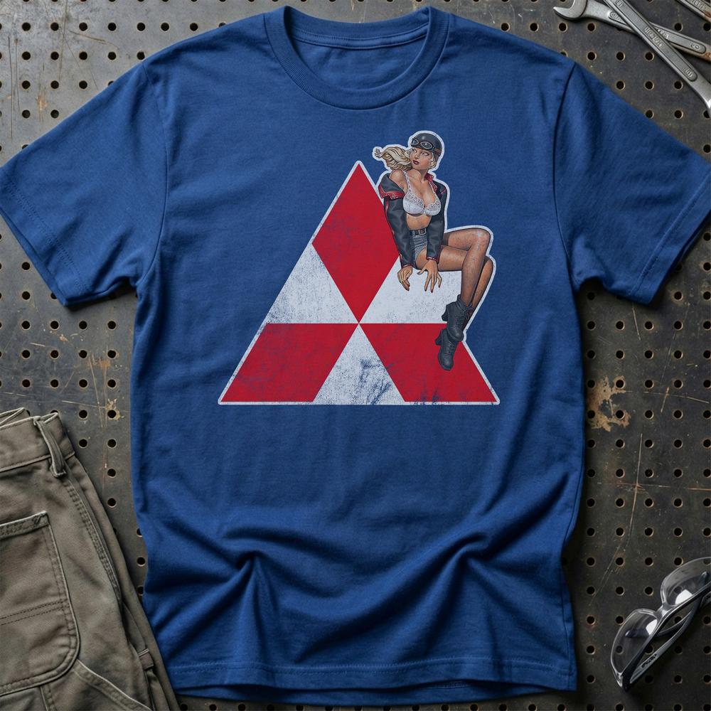 Mitsubishi Pinup T-Shirt-Beklædning-Mitsubishi-Blå Royal-S-Garage Culture Shop- garage - man cave - merchandise