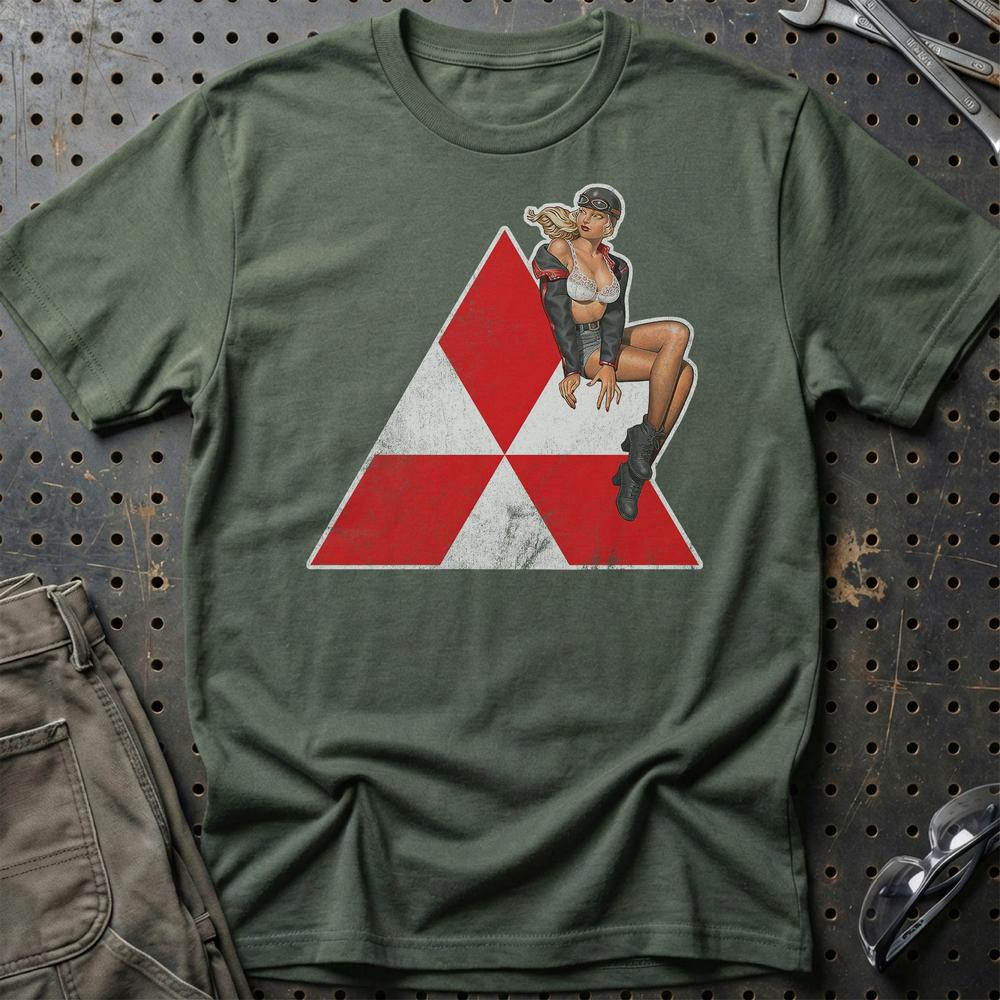 Mitsubishi Pinup T-Shirt-Beklædning-Mitsubishi-Grøn Militær-S-Garage Culture Shop- garage - man cave - merchandise