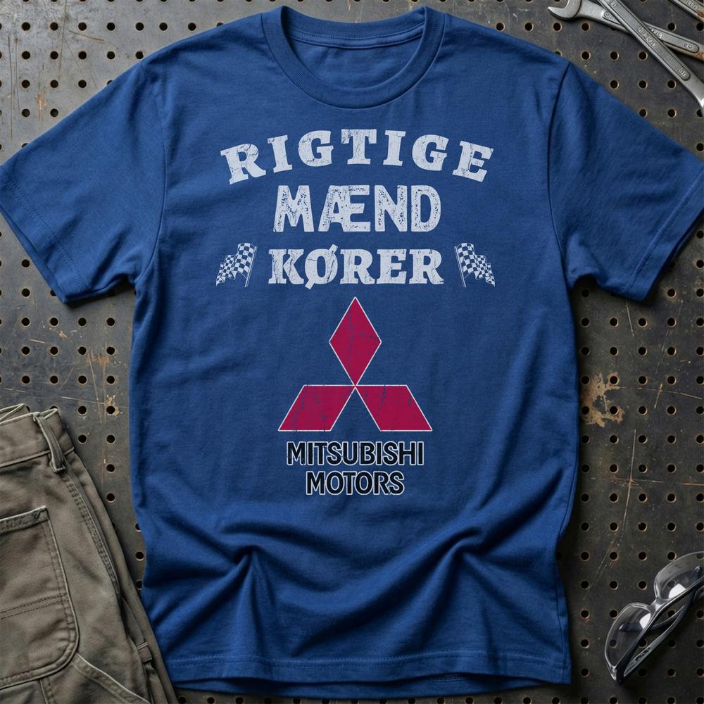 Mitsubishi Rigtige Mænd Kører T-Shirt-Beklædning-Mitsubishi-Blå Royal-S-Garage Culture Shop- garage - man cave - merchandise