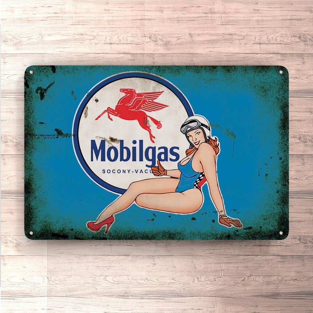 Mobilgas Pin-Up Vintage Skilte, Musemåtte, Dørmåtte-Skilte-Motorolie-Garage Culture Shop- garage - man cave - merchandise