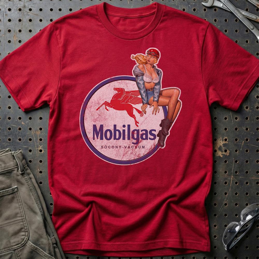 Mobilgas Pinup T-Shirt-Beklædning-Motoroil-Rød-S-Garage Culture Shop- garage - man cave - merchandise