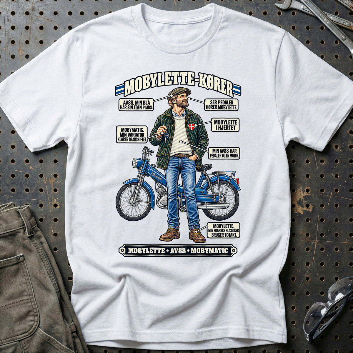 
Mobylette-Kører T-Shirt – Hvid