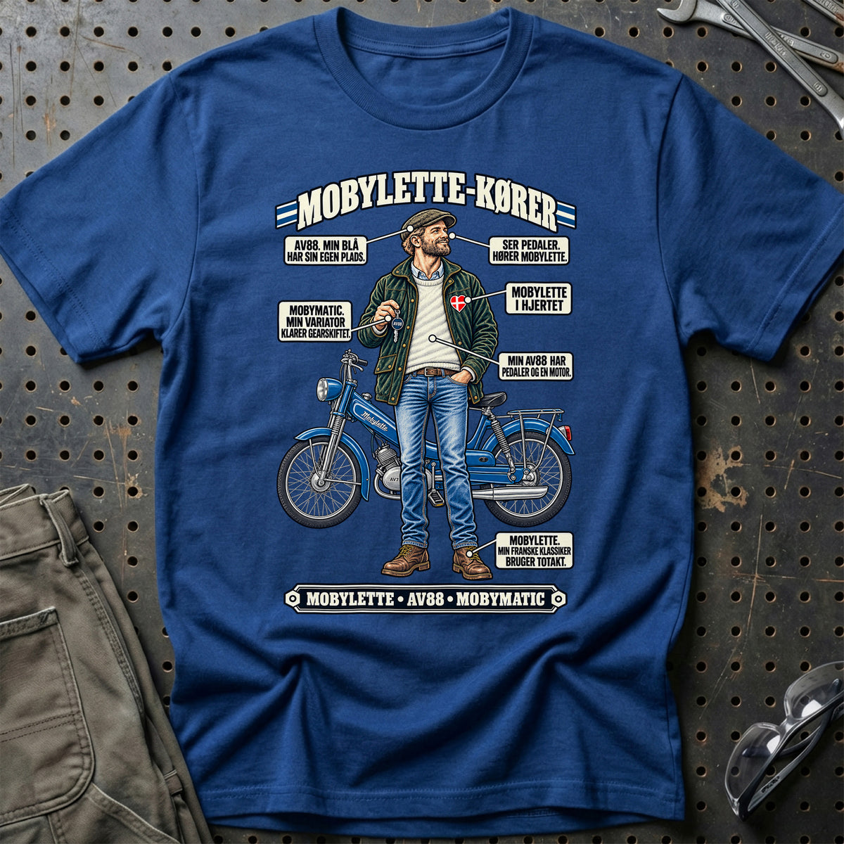 
Mobylette-Kører T-Shirt – Blå Royal