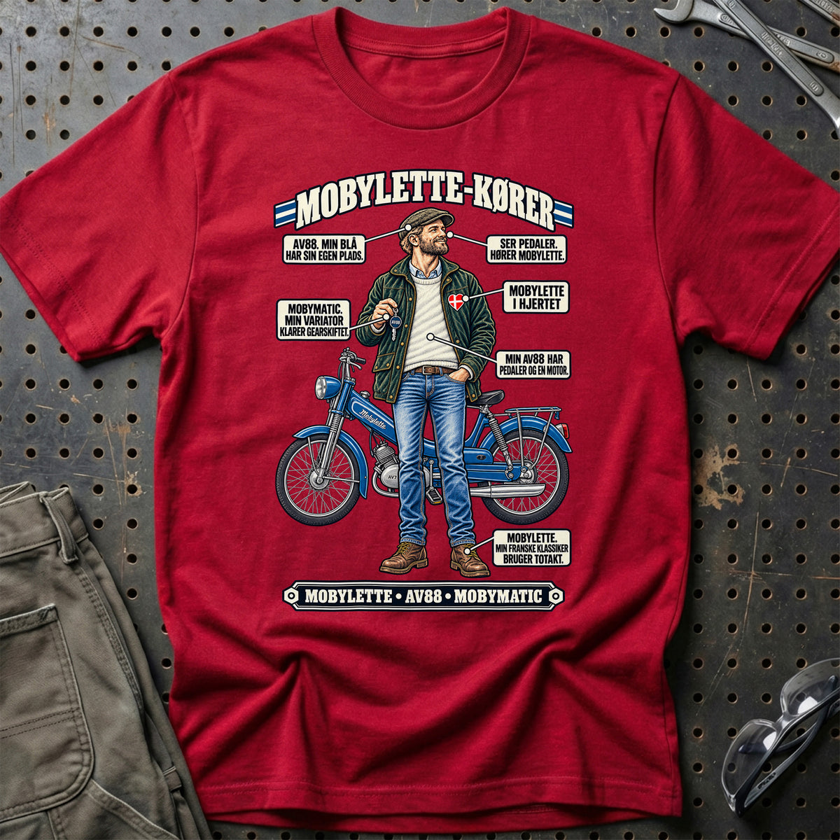 
Mobylette-Kører T-Shirt – Rød